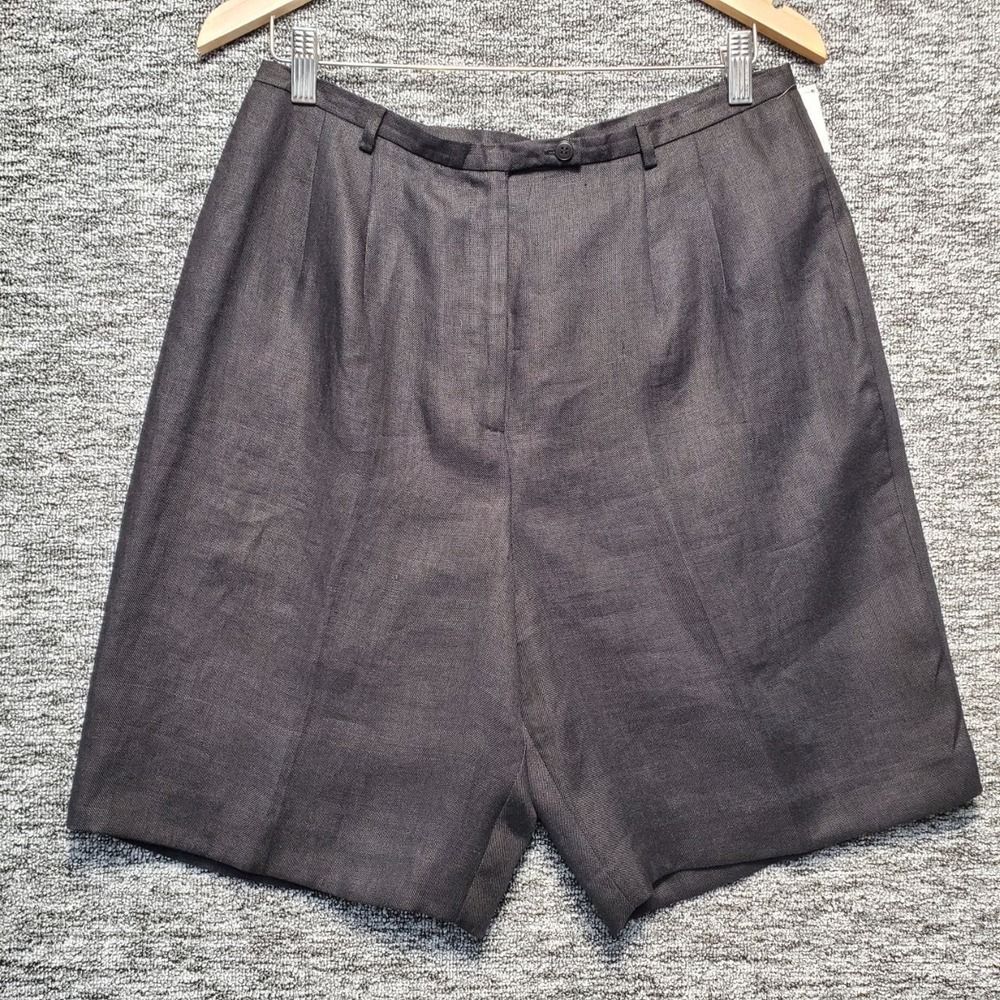 NWT VTG Talbots 100% Irish Linen Pleated Shorts Women 14P Black 90s Coastal Luxe